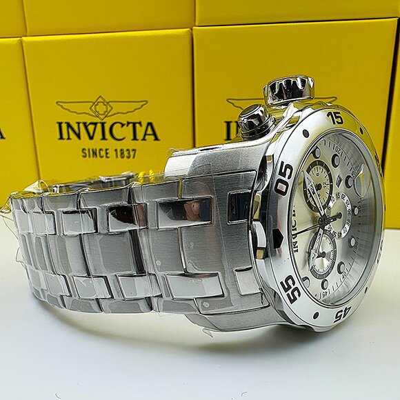 NEW Invicta Men Pro Diver Scuba VD53 Chronograph Stainless St. SILVER DIAL Watch - Picture 2 of 8
